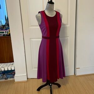 Fun swingy burgundy magenta violet colorblock fit-and flare